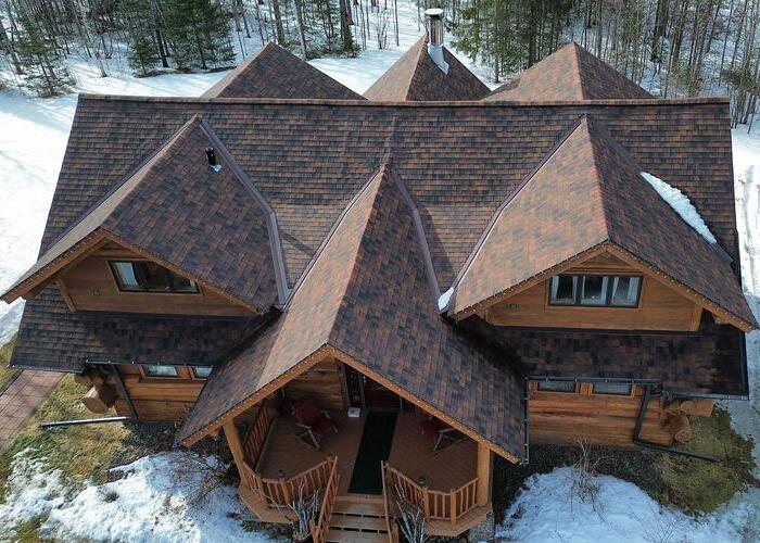 view of an asphalt shingle roof from above
