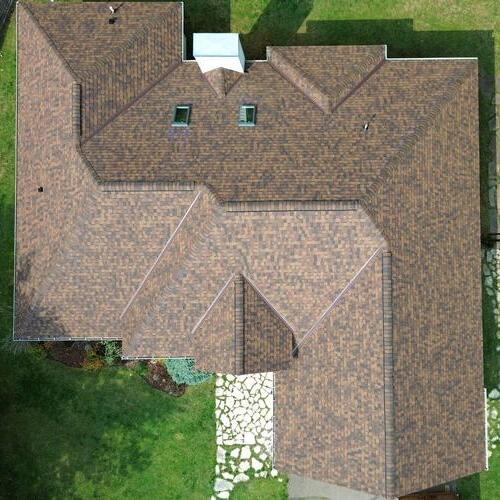 view of a shingle roof from above