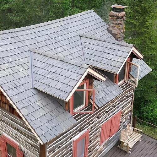 a house with a wood shake roof